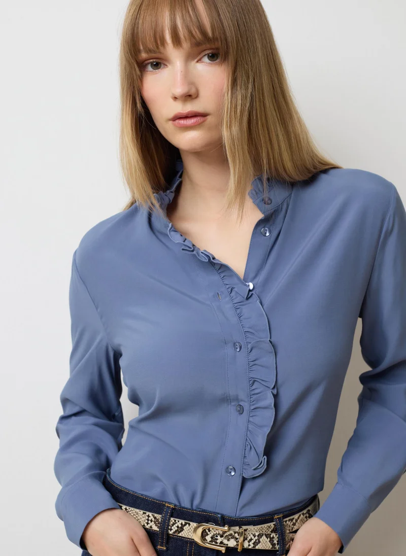 Ovs OVS Blue Regular Fit Shirt With Ruffles